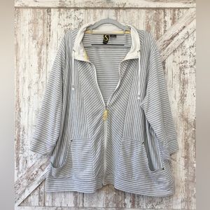 Sportelle Gray/White Stripe Zip-up 3/4 Sleeve Hoodie/Cardigan